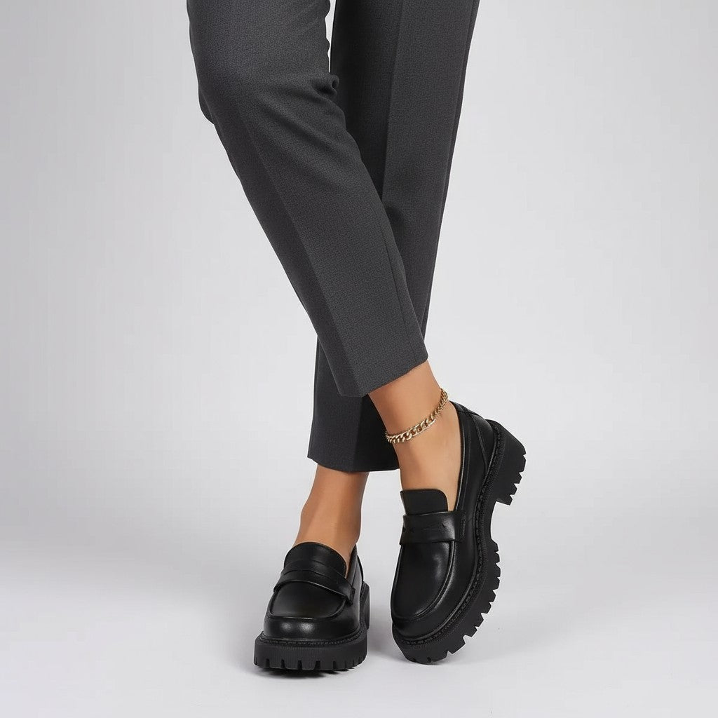 Eliane - Mocasines Mujer Negro Suela de Cuña Y Diseño Minimalista Elegante