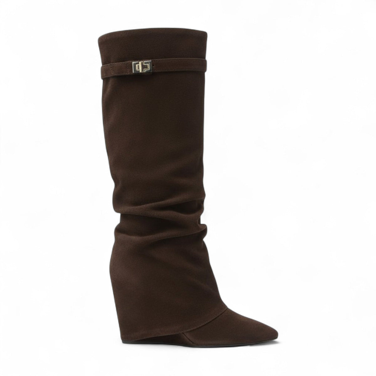 Uria - Bota Slouch Alta Mujer de Ante Efecto Plisado