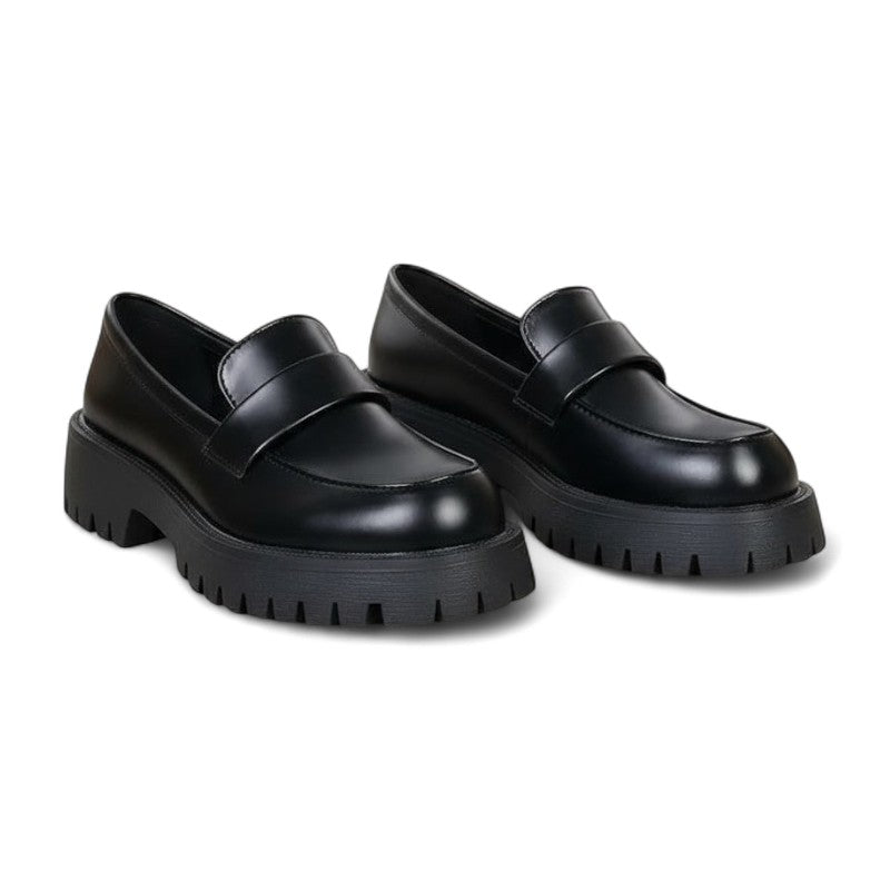 Selena - Mocasín Mujer Negro Mate de Cuña Sencillo y Confortables