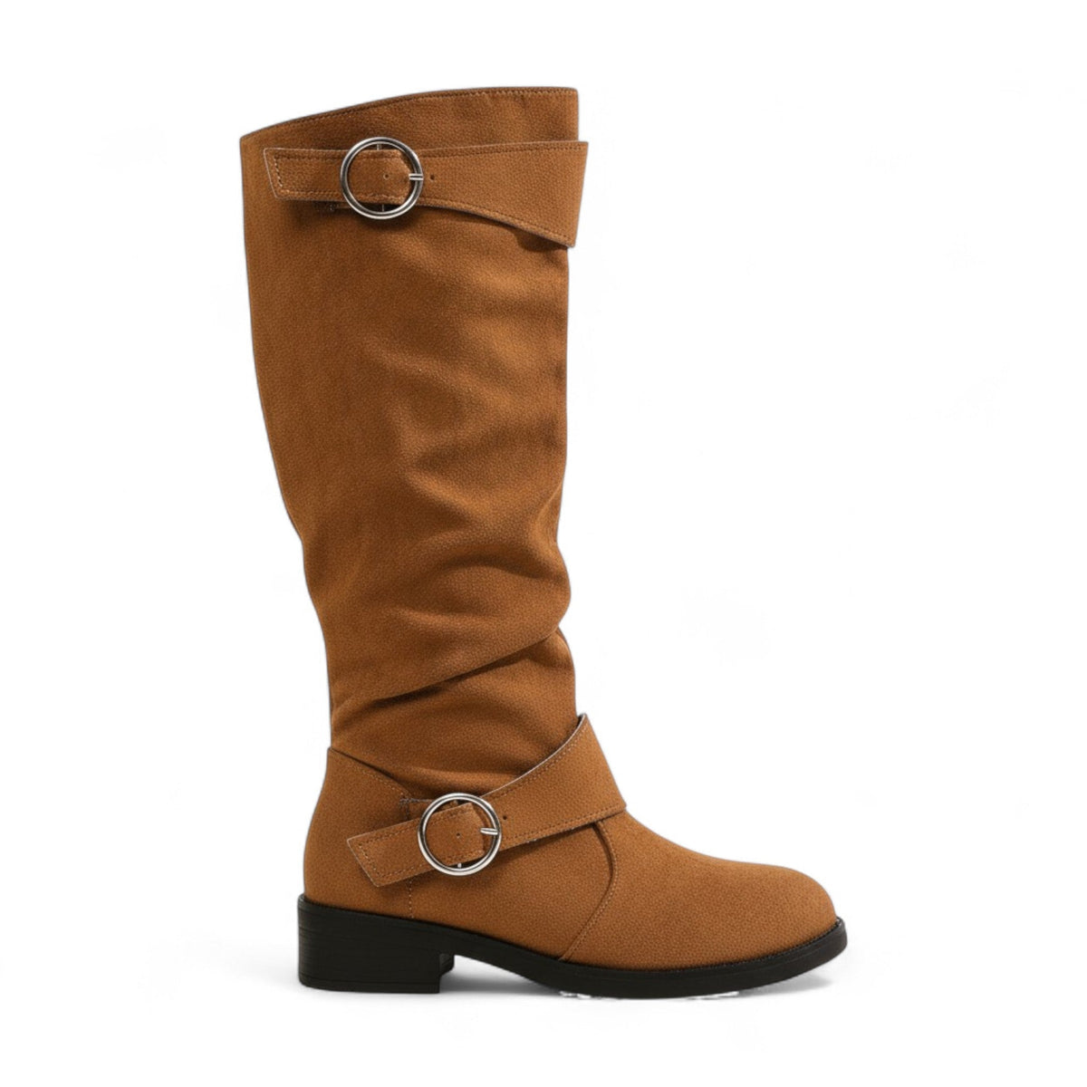 Yrva - Bota Alta Mujer Plisada de Ante con Hebilla