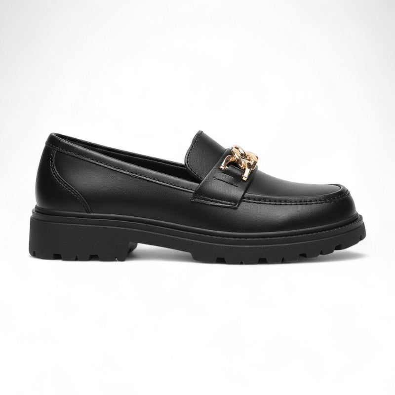 Alix - Mocasín Mujer Detalle de Cadena Dorada Y Suela Gruesa Elegante