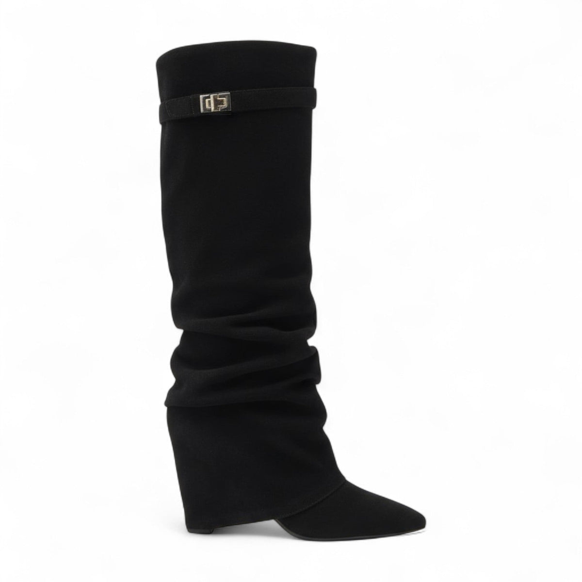 Uria - Bota Slouch Alta Mujer de Ante Efecto Plisado
