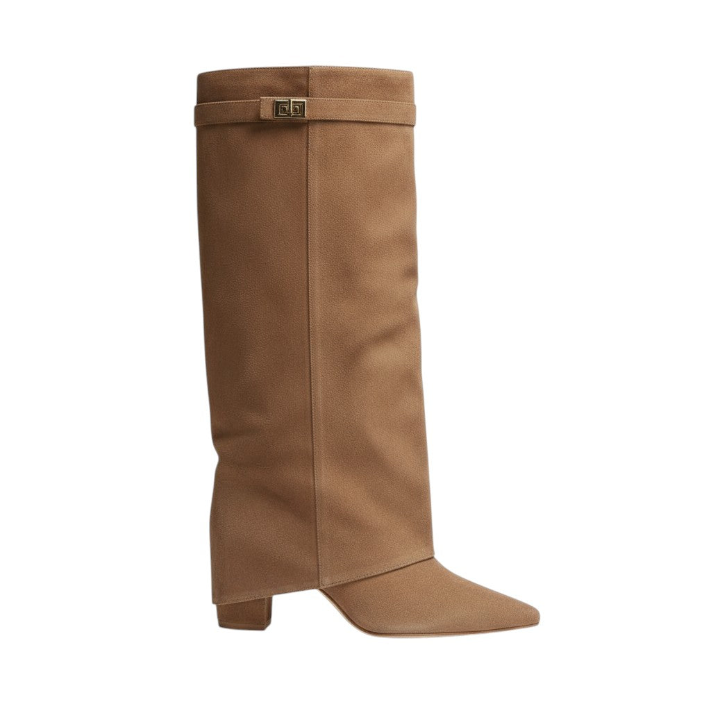KAEL - Botas Altas de Ante Sintético de Dobladillo