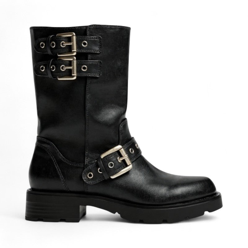 Urys - Botas de Montar Bajas Moteras Mujer Marrón Hebillas Metálicos