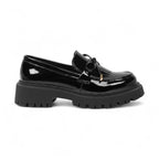 Celina - Mocasín Mujer de Charol Negro de Suela Gruesa Y Lazo Chic