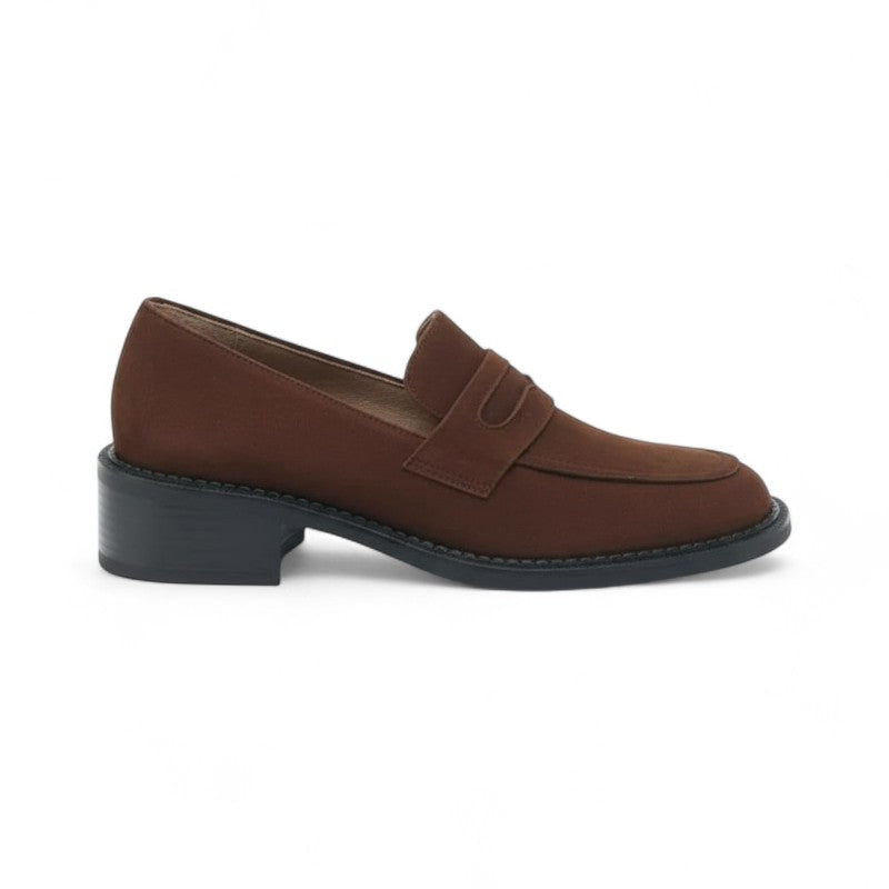 Jana - Mocasines Mujer Marrón Elegancia de Ante de Tacón