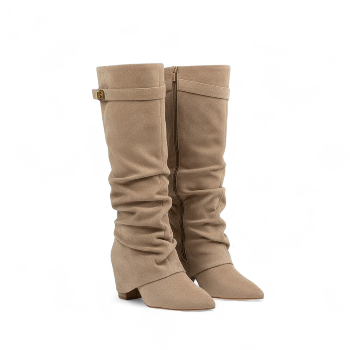 Uria - Bota Slouch Alta Mujer de Ante Efecto Plisado