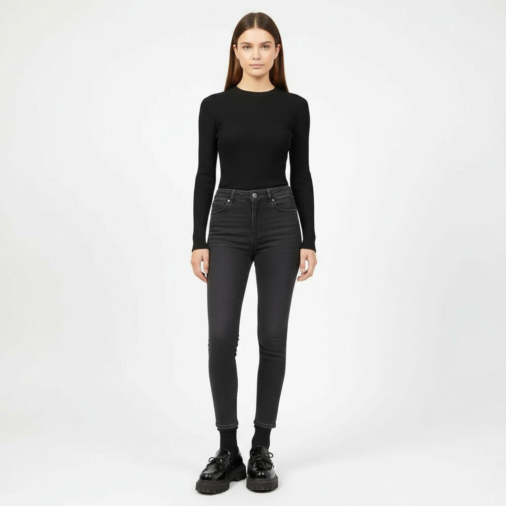 Celina - Mocasín Mujer de Charol Negro de Suela Gruesa Y Lazo Chic
