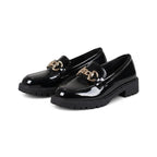 Stacy - Mocasines Mujer de Charol Cadena Dorada con Tacón Bajo