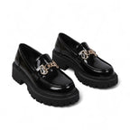 Fany - Mocasín Mujer de Charol Cadena Dorada Elegante Y Suela Gruesa de Tendencia
