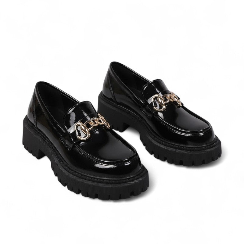 Fany - Mocasín Mujer de Charol Cadena Dorada Elegante Y Suela Gruesa de Tendencia