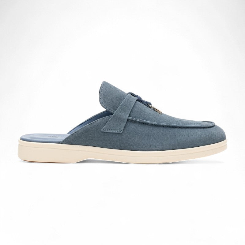 Sofia - Mocasín Mujer Ante Zueco Plana Elegante de Detalle Metálico