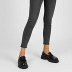 Selena - Mocasín Mujer Negro Mate de Cuña Sencillo y Confortables