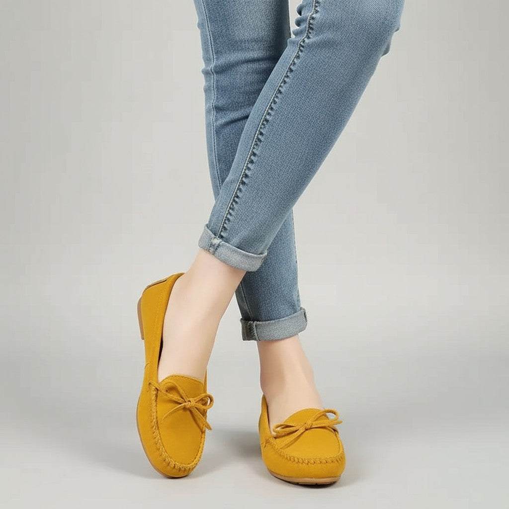 Kaly - Mocasines Mujer De Ante Con Lazo Confort Ligero