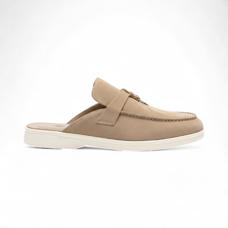 Sofia - Mocasín Mujer Ante Zueco Plana Elegante de Detalle Metálico