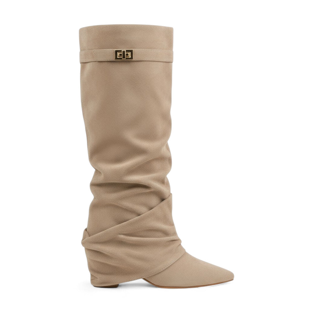 Uria - Bota Slouch Alta Mujer de Ante Efecto Plisado