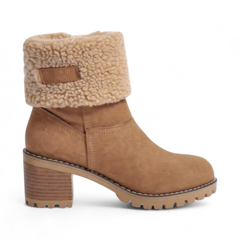 Elena - Botines Forradas de Tacón y Punta Redonda para Mujer