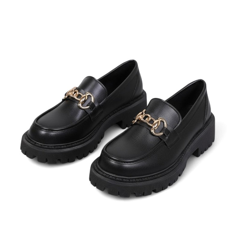 Fany - Mocasín de Cuña para Mujer Mate Cadena Dorada Elegante