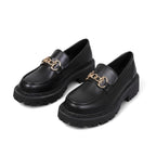 Fany - Mocasín de Cuña para Mujer Mate Cadena Dorada Elegante
