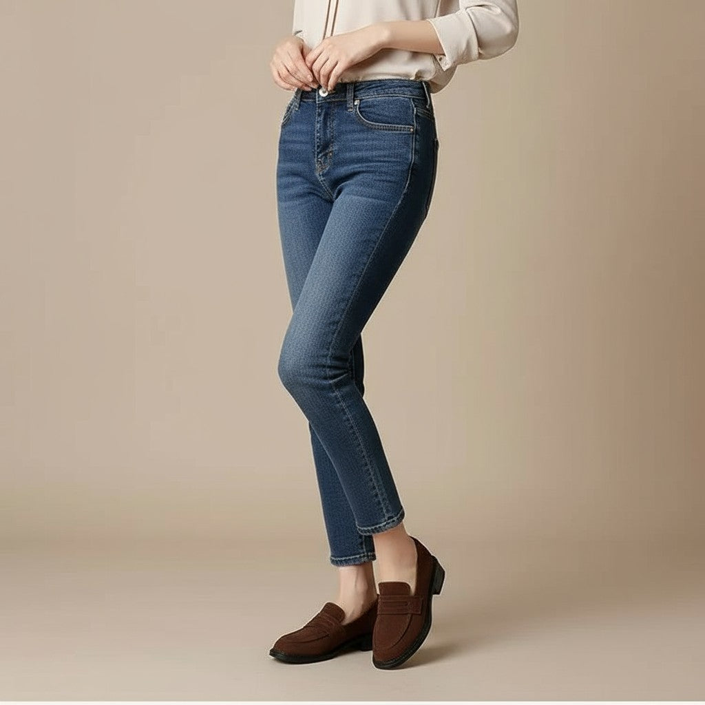 Jana - Mocasines Mujer Marrón Elegancia de Ante de Tacón