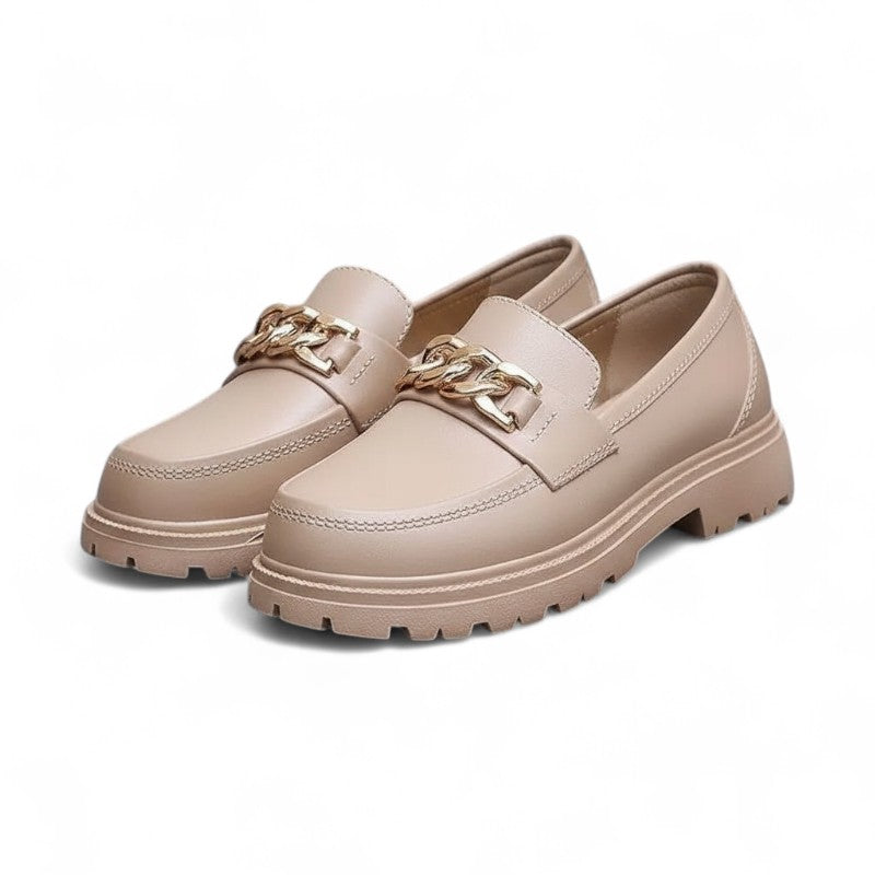 Alix - Mocasín Mujer Detalle de Cadena Dorada Y Suela Gruesa Elegante