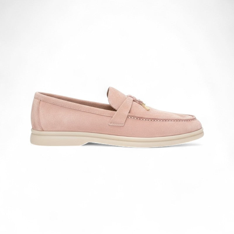 Gaby - Mocasines Mujer Ante Planos y Elegantes Acabados Metálicos