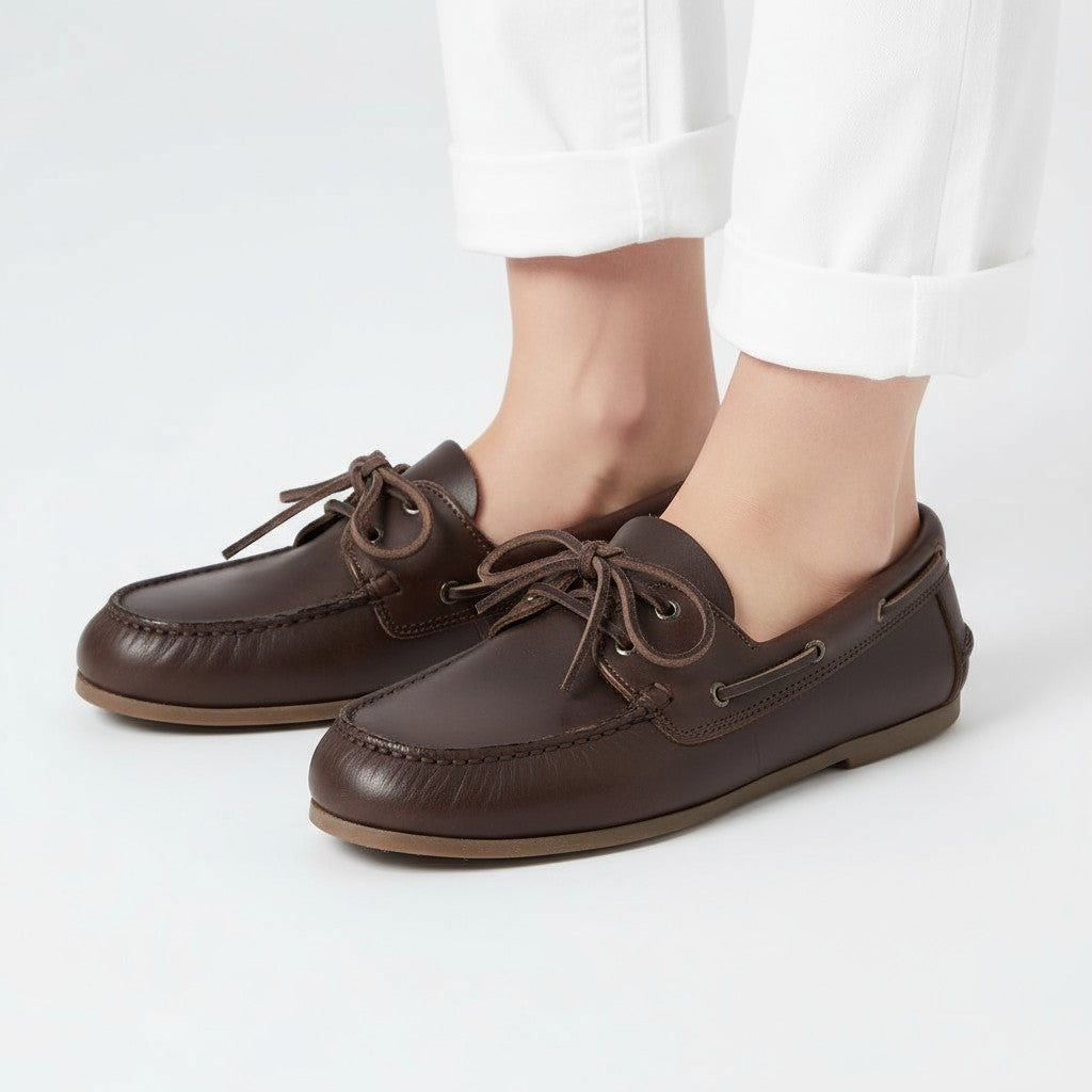 Avy - Mocasín Mujer Plano Estilo Náutico Con Cordones Clásicos Flexible