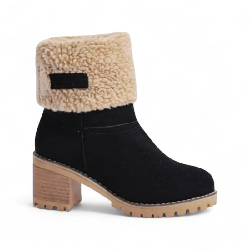 Elena - Botines Forradas de Tacón y Punta Redonda para Mujer