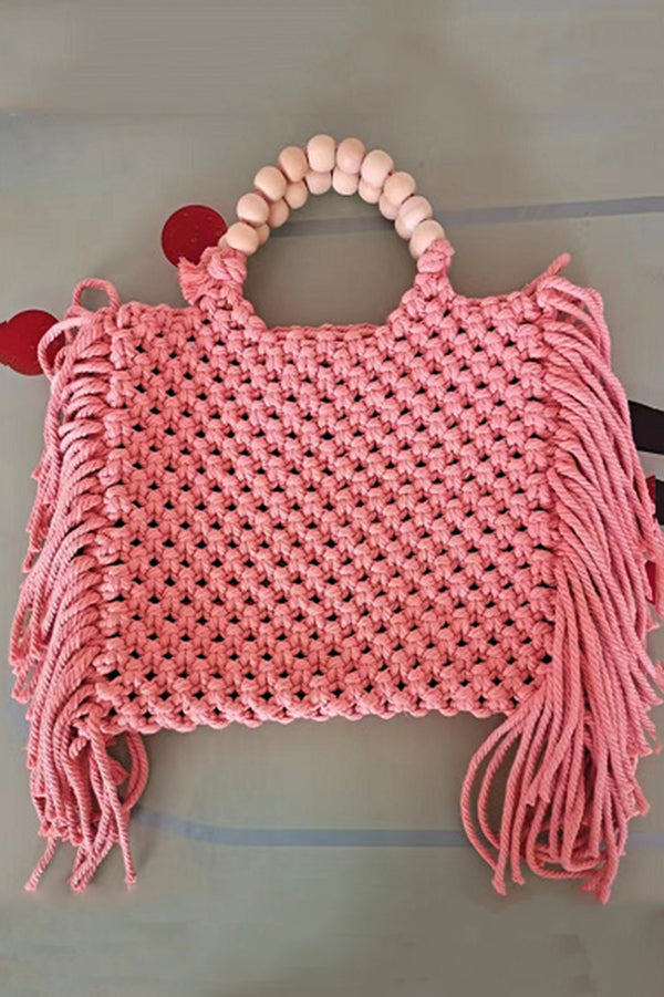 Bolso Tote Tejido Abierto con Borlas