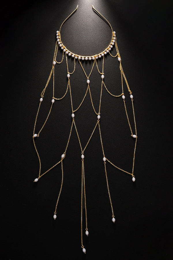 Diadema de Malla con Perlas y Borlas