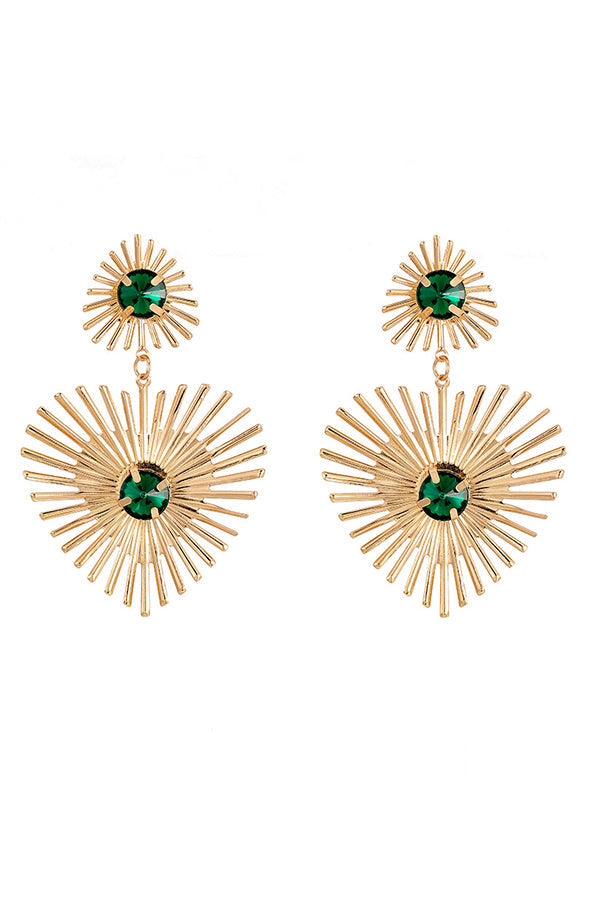 Pendientes de Metal con Línea de Brillantes Verde Esmeralda
