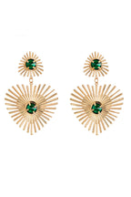 Pendientes de Metal con Línea de Brillantes Verde Esmeralda