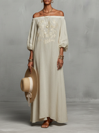 Constanza | Off-the-Shoulder Maxi Dress with Delicate Embroidery