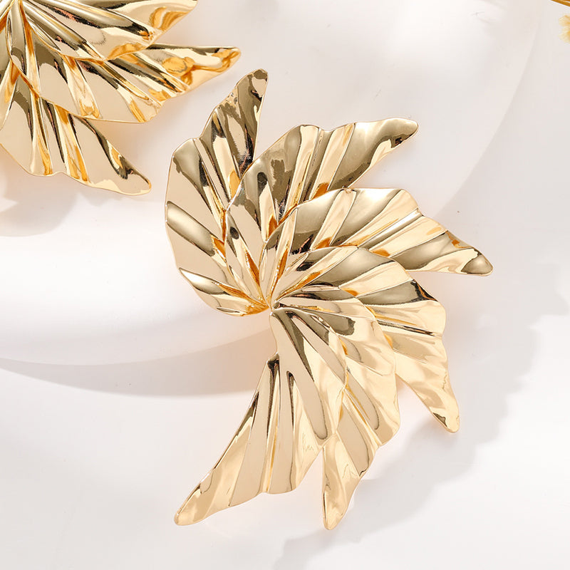 Pendientes de Hoja en Espiral Chapados en Oro