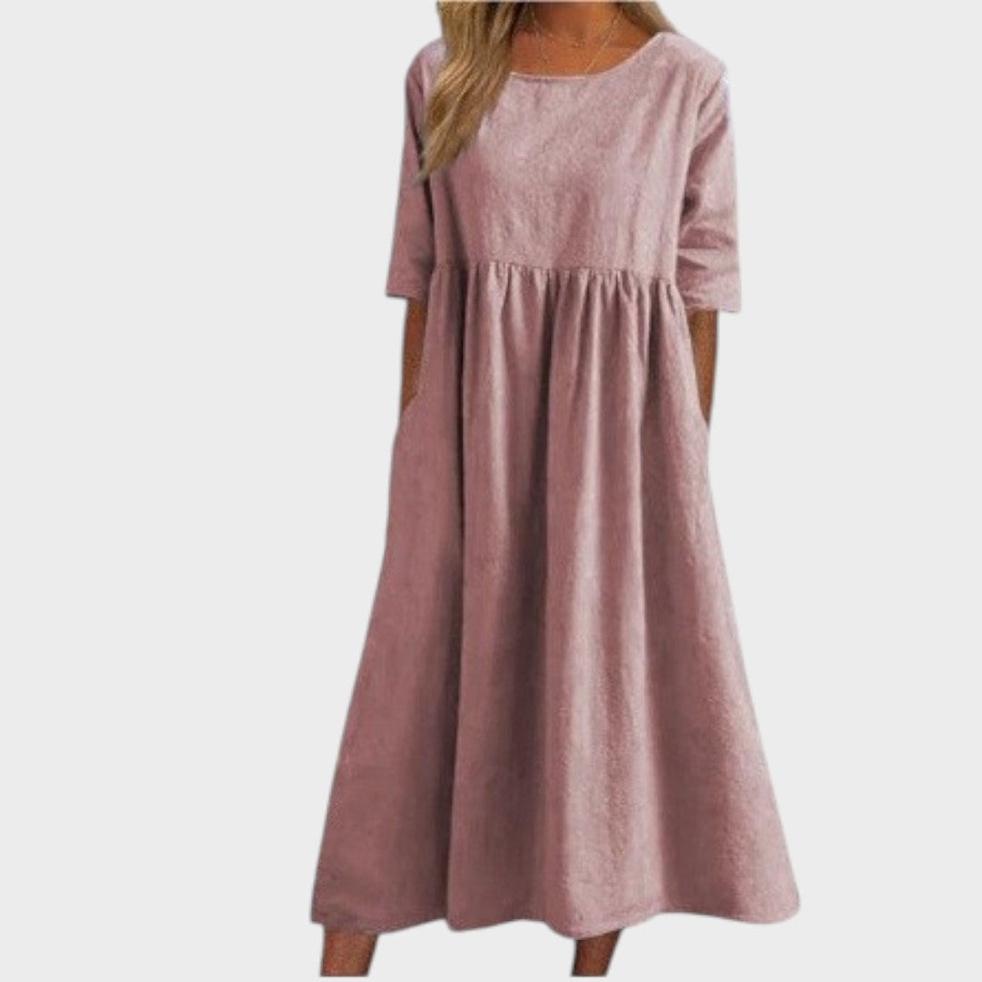 Lucia | Round neck cotton dress with waist detail