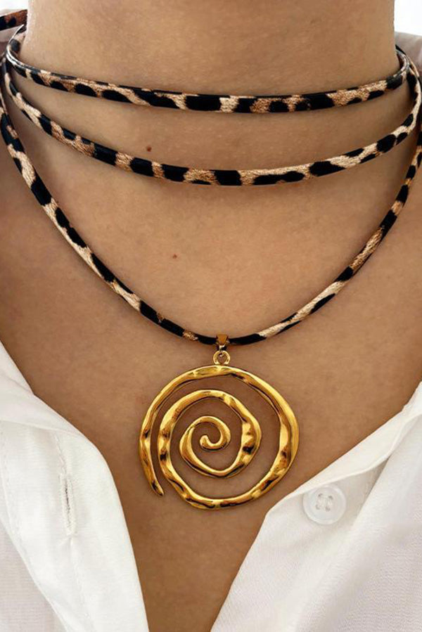 Collar en Espiral de Acero Inoxidable con Cordón Estampado de Leopardo