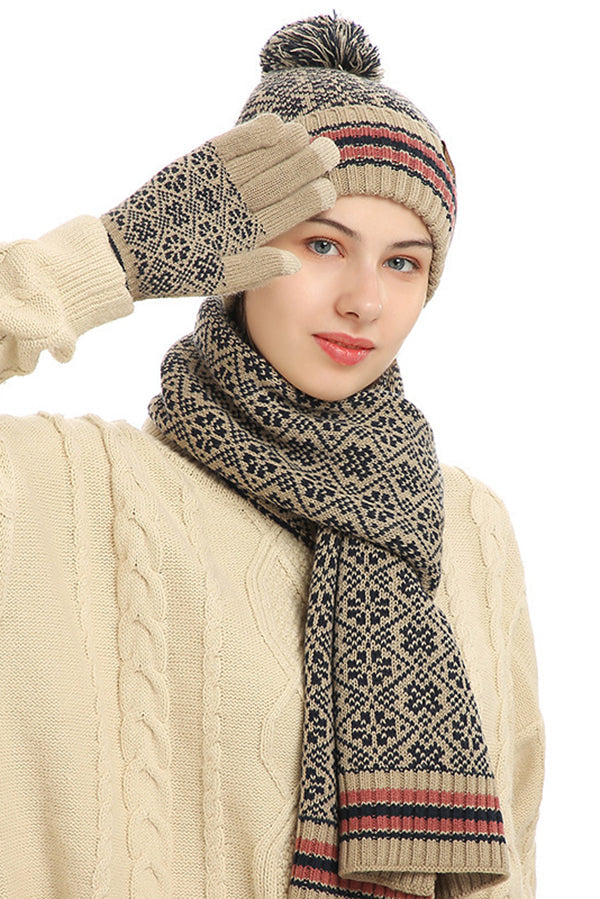 Conjunto de Gorro, Bufanda y Guantes de Punto para Invierno