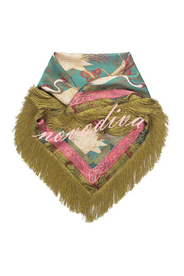 Pañuelo Cuadrado Británico Retro con Borlas