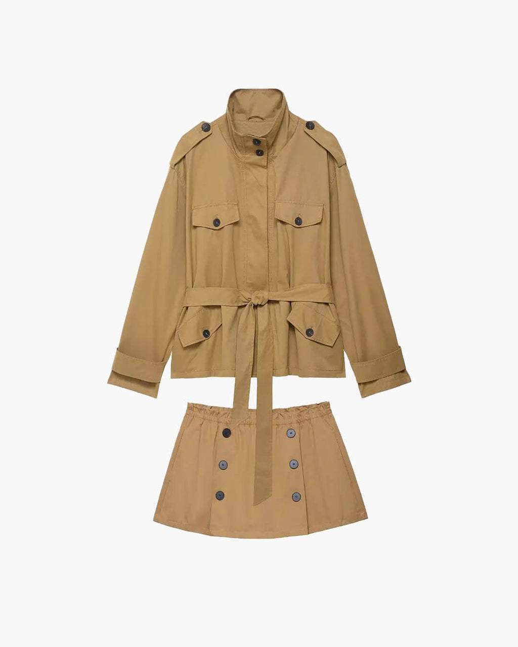 Ellie Conjunto chaqueta con cuello alto y skort con cinturón