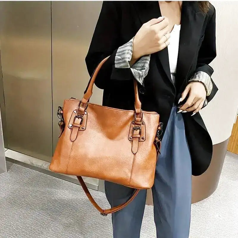 ERATO - Bolso de Gran Capacidad Vintage de Cuero Suave con Bandolera