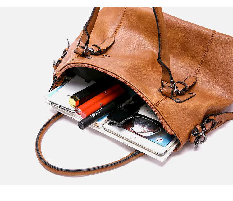ERATO - Bolso de Gran Capacidad Vintage de Cuero Suave con Bandolera