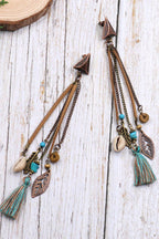 Pendientes Retro de Hoja y Concha con Borla Larga