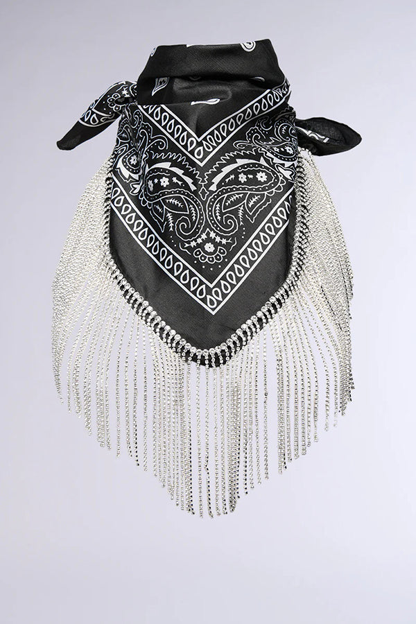 Pañuelo Cuadrado Británico Retro con Borlas y Rombos