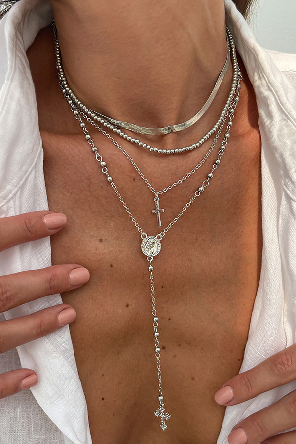 Collar de Varias Capas con Cadena de Cruz y Diamantes