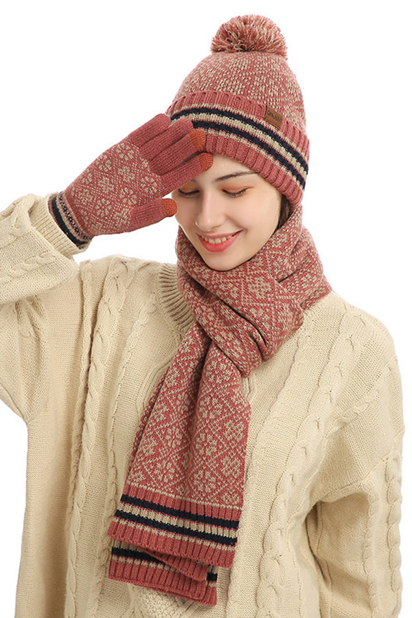 Conjunto de Gorro, Bufanda y Guantes de Punto para Invierno