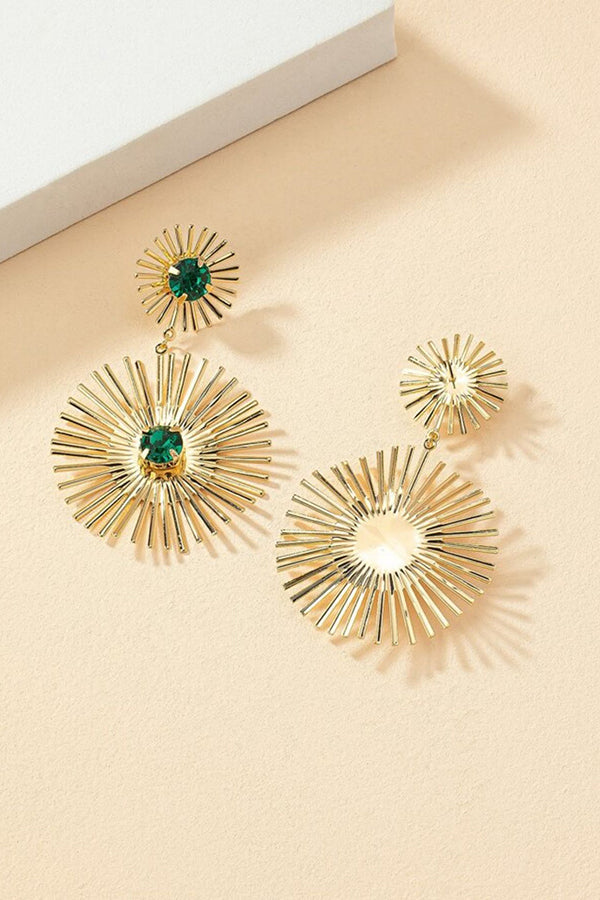 Pendientes de Metal con Línea de Brillantes Verde Esmeralda