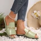 Sandalias Planas de Playa con Detalles de Cadena