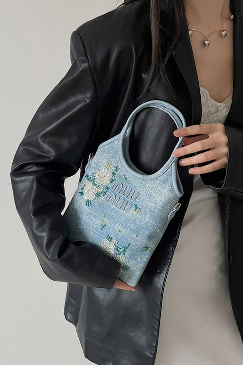 Bolso Tote Vaquero Bordado con Flores