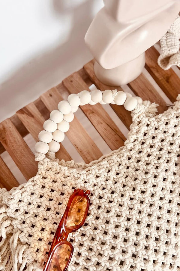 Bolso Tote Tejido Abierto con Borlas