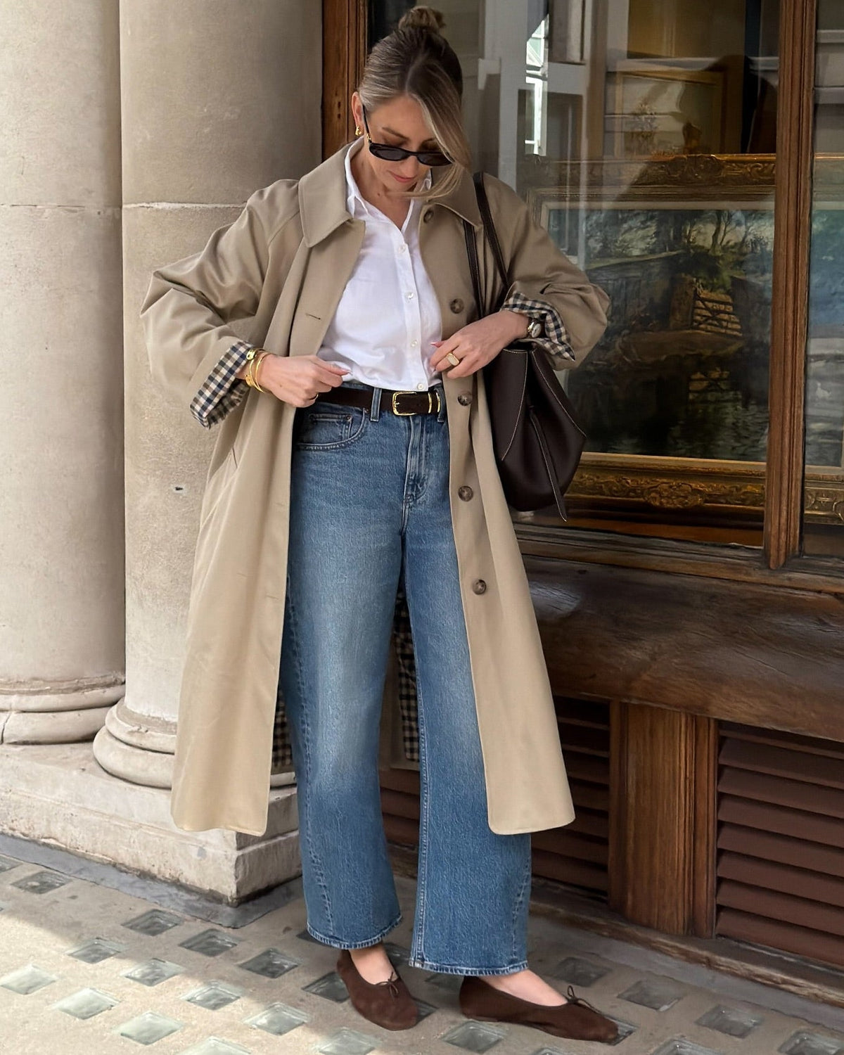 Gabardina media Annie con detalle de cuadros